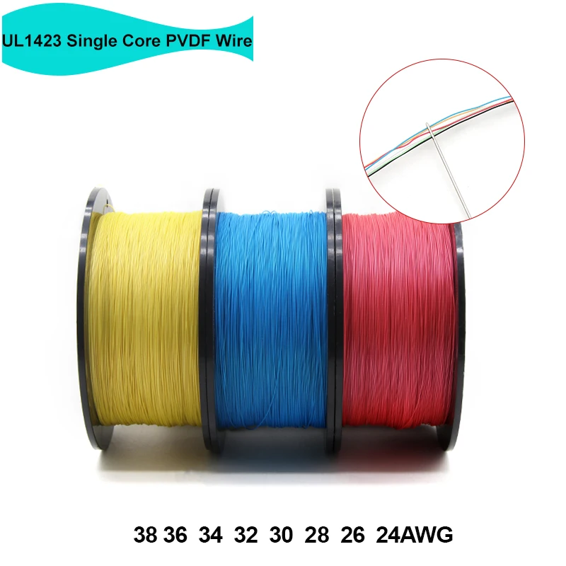 5~500M UL1423 PTFE Wire 38~24AWG High Temperature Electronic Line Single Core PVDF Insulated Silver Plated Copper Wire