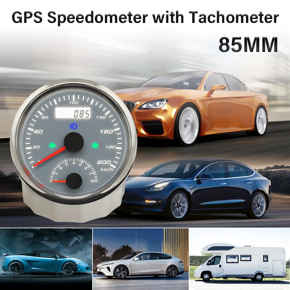 

ELING 85mm GPS Speedometer 0-60K 125KM/H 0-125MPH 200KM/H 0-200MPH with Tachometer 4000RPM 8000RPM for Car Motorcycle Boats
