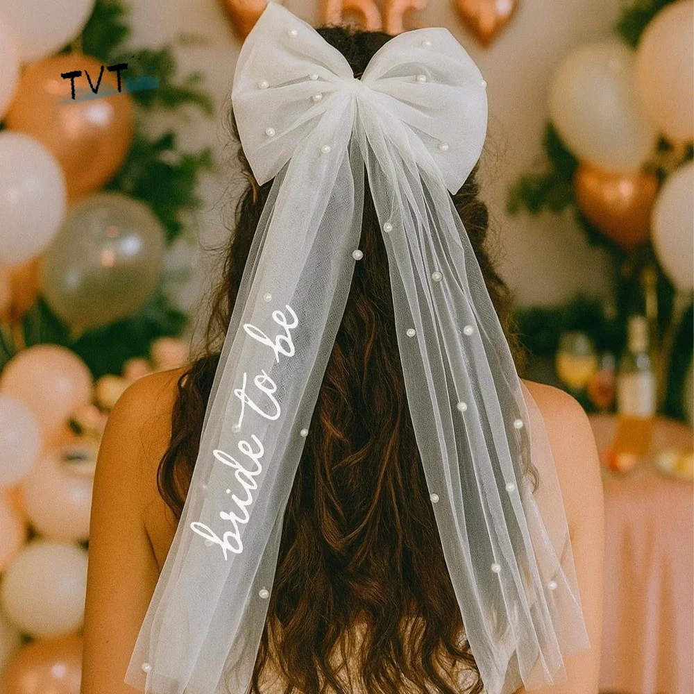 

Minimalist Flower Bridal Veil Pearl Ribbon Bride Head Gauze Double Layer Bridal Headdress Marry Veil Women