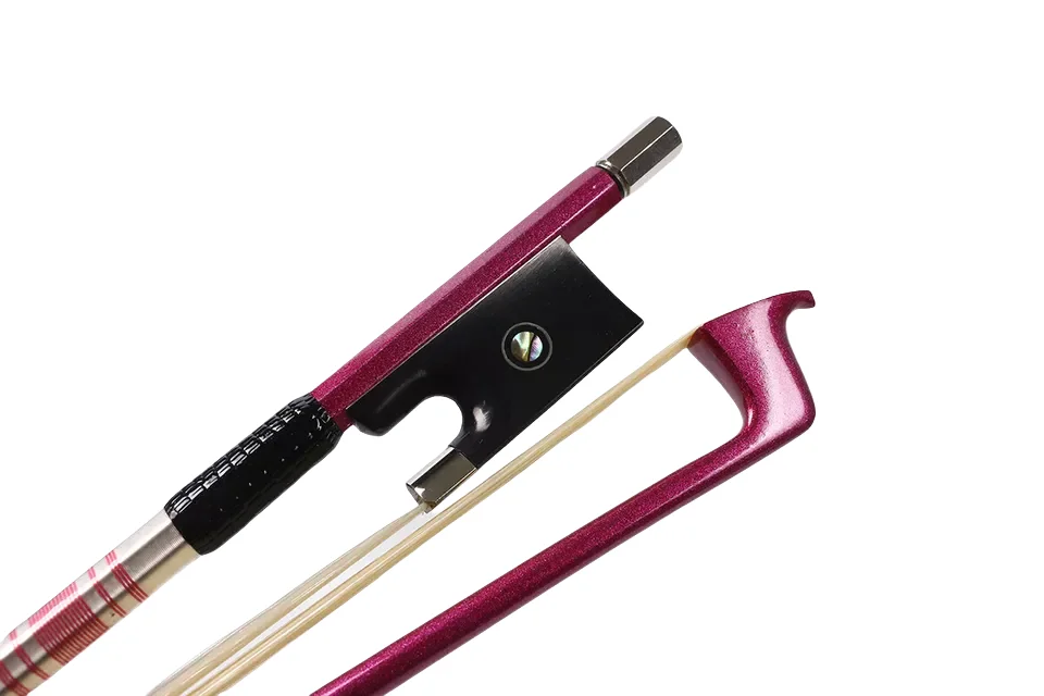 New 4/4 Full Size Violin Bow Pink Carbon FIber Ebony Frog Bows Hair Double Eyes with Drill