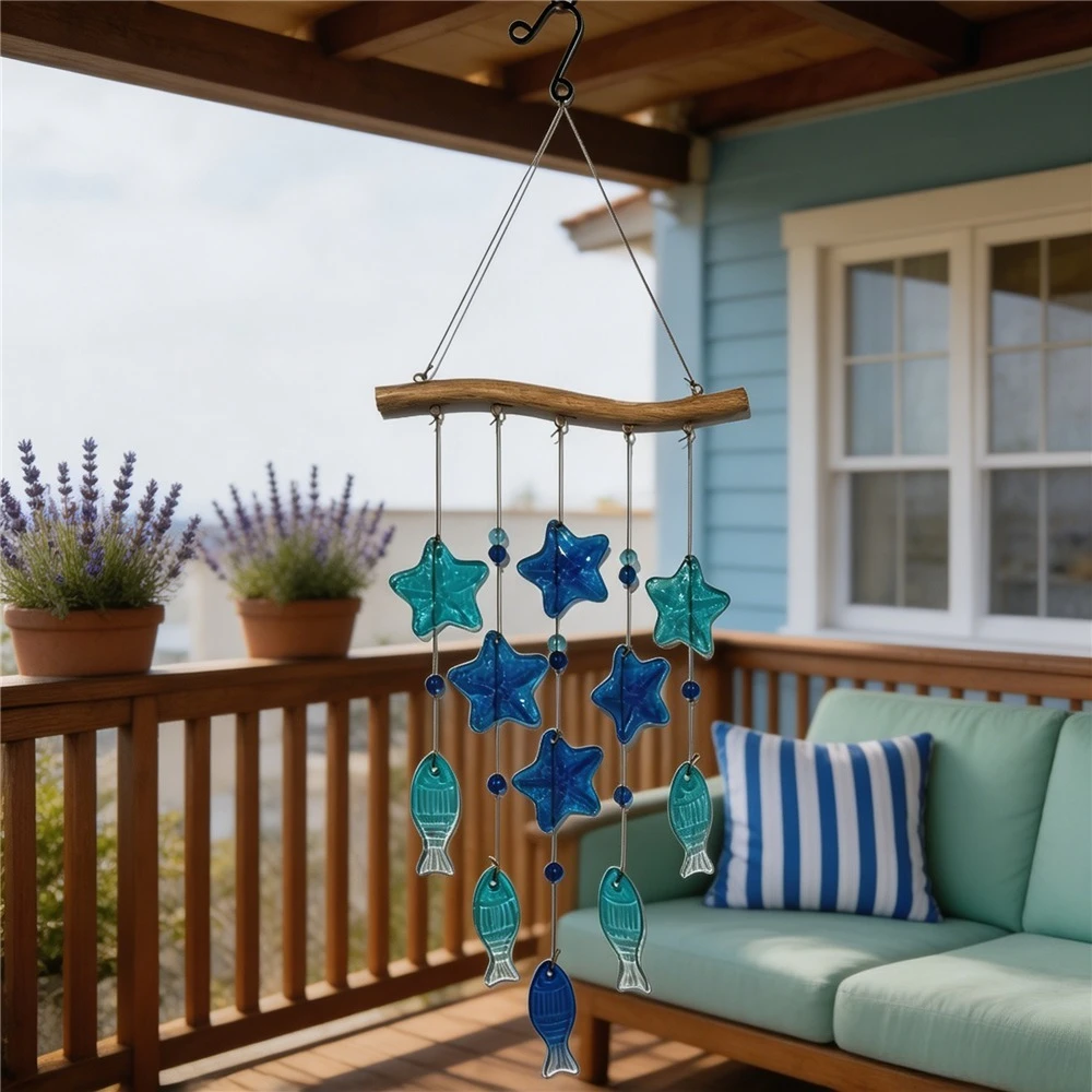 Coastal Marine Animal Glass Suncatcher Colorful Starfish Fish Pendant Rainbow Light For Indoor Outdoor Use