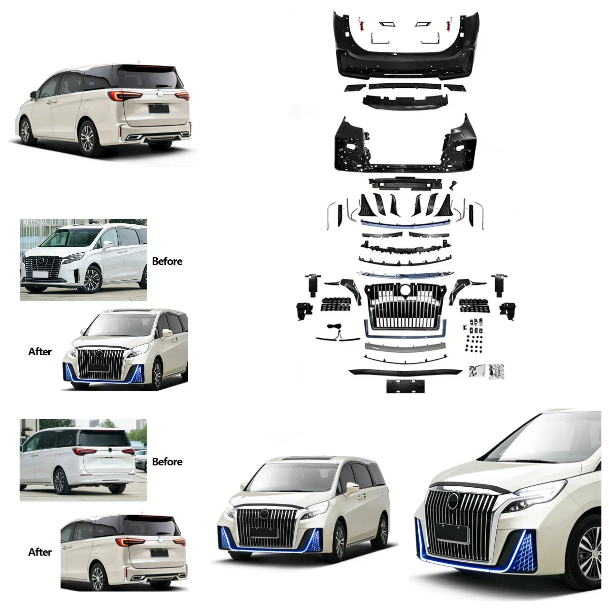 

Комплект обновленного обвеса Tegarry Phantom Heart: передний и задний бамперы в сборе для Buick GL8 ES, версии 2020-2022 годов