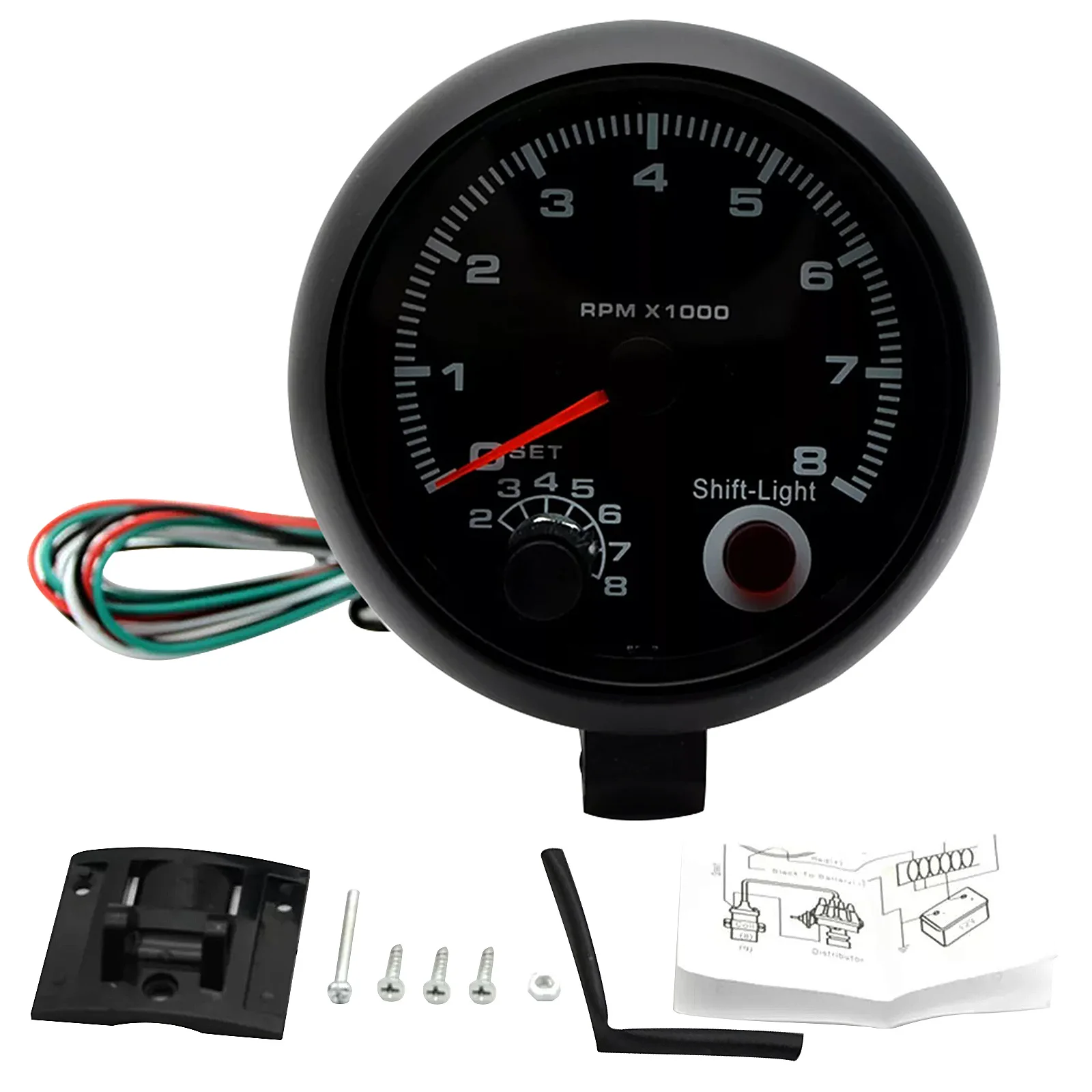 

Car Tachometer Gauge 375mm Black White Meter Blue Backlight Shift Light Universal Engines Automotive Speaker