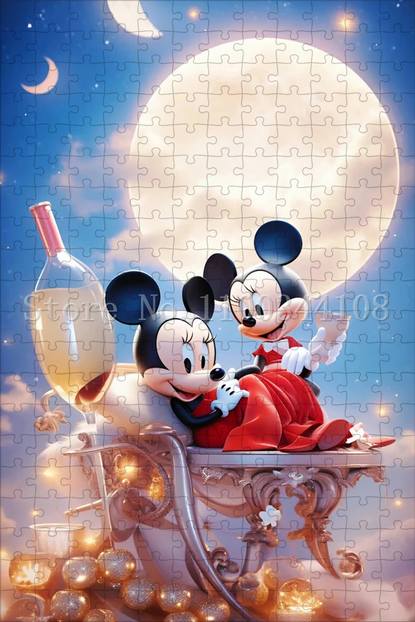 Disney Mickey Minnie Mouse Jigsaw Puzzles 300/500/1000 Pieces Learning Educational Interesting Wooden Toys for Children