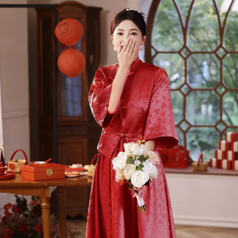 

Ele New Chinese Sle Maidsmaid Dr Long Sve plus Size for Sister Gang Best Friend Wedding Ceremony Indoor Hotel