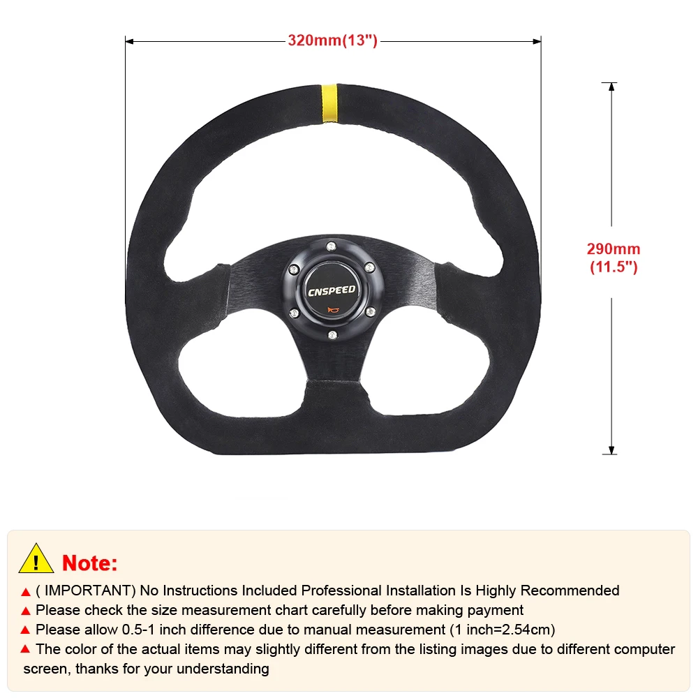 13 Inch Steering Wheel, 320mm Flat Drift 6 Bolt For Sport Racing D Type Steering Wheel With Suede Horn Button Included