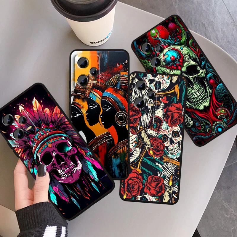 Skull Terrifying Ghost Cool For Xiaomi Redmi Note 13 12R 12 12S Turbo 11 11T 11S 10 10S Pro Plus 5G Black TPU Phone Case