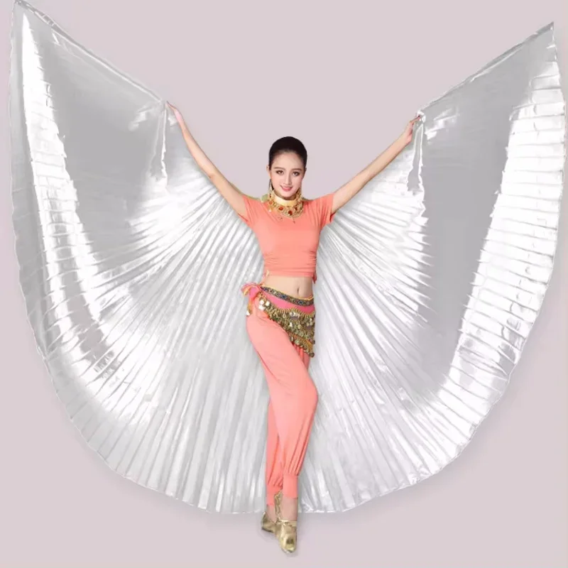 Skrzydła do Tańca Brzucha Indyjskie Skrzydła do Tańca Kostiumy Występne Skrzydła do Tańca Dorosły Tańcik Brzucha 360 Stopni Złote Srebrne Skrzydła