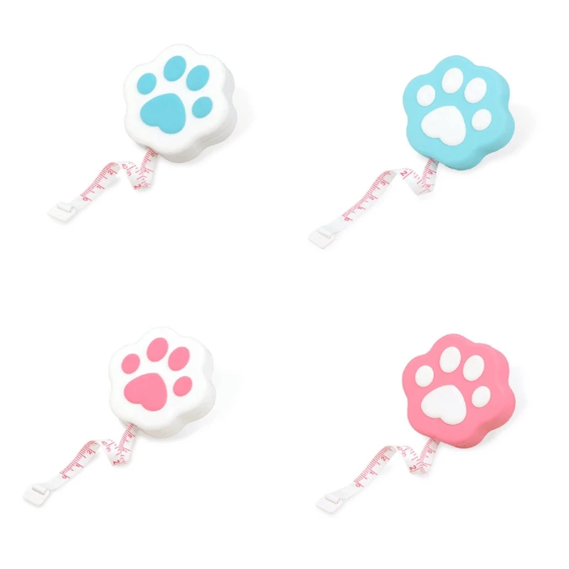 Portable Cartoon Body Measure Tape Lovely Kitten Paw-like Measuring Tape with Lock Pin/Push Button Mini Measuring Tape