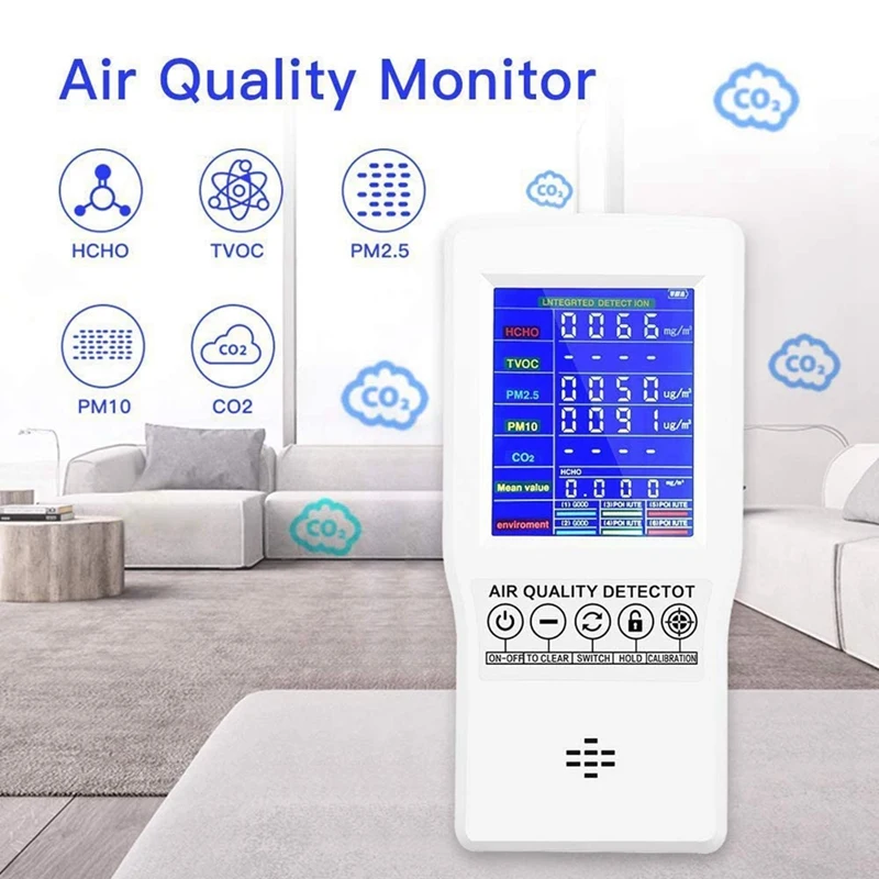 

Монитор качества воздуха для CO2 формальдегида (HCHO) TVOC PM2.5/PM10 Многофункциональный