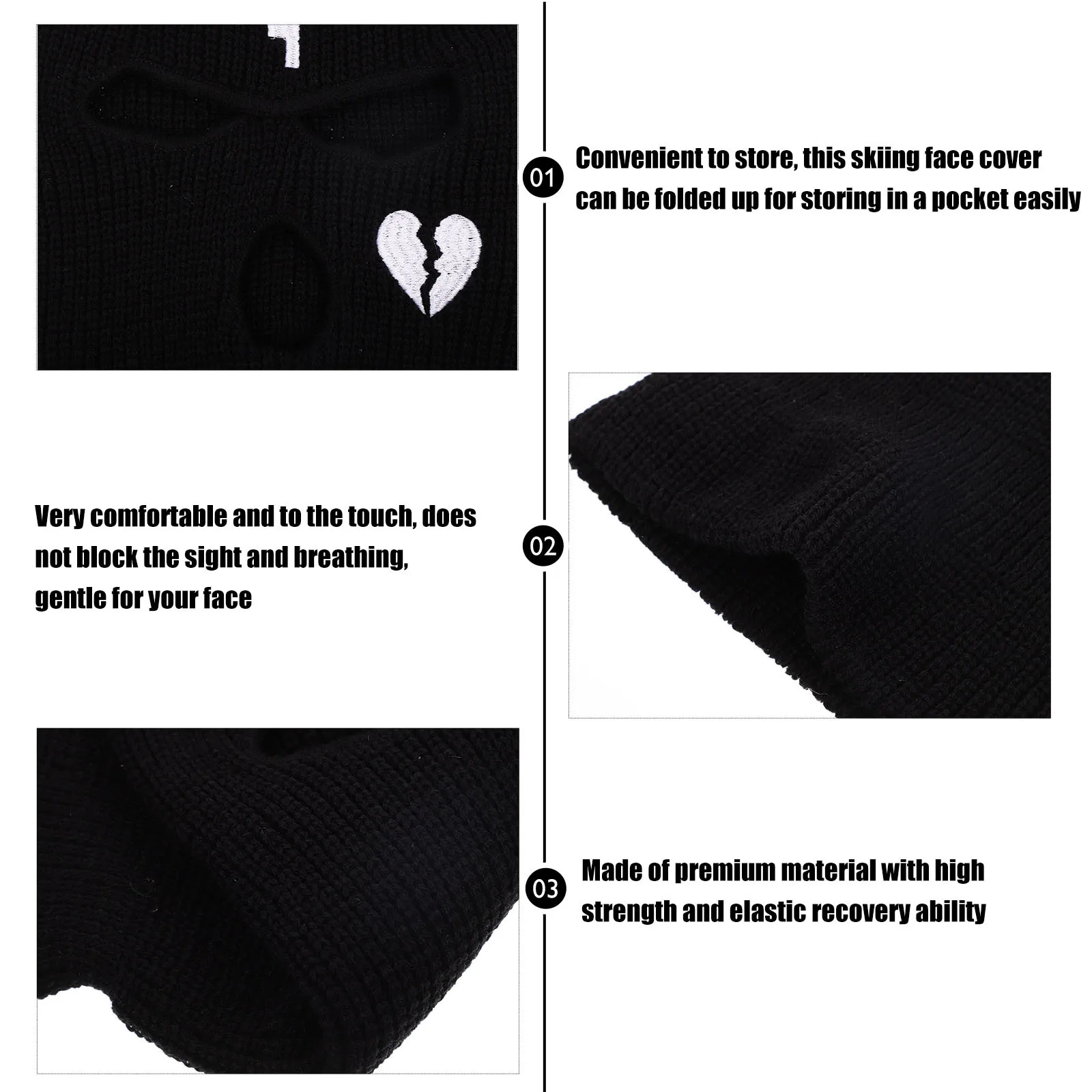 Skiing Full Face Mask Three Holes Acrylic Fiber Warm Breathable Face Protector Outdoor Cold Proof Skiing Headgear