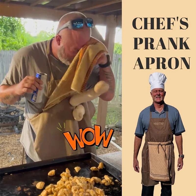 Funny Chef Prank Apron for Men Novelty Cooking BBQ Apron with Humorous Print Gag Gift for Kitchen Grilling Dad Husband
