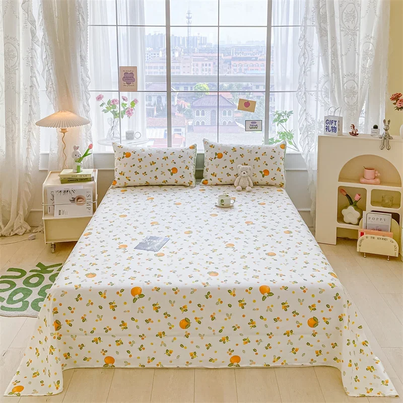 100% Cotton Double Bed Sheet or Bed Sheet and Pillowcases Soft Skin Friendly Floral Printed Flat Sheet King Queen Size Bedsheets