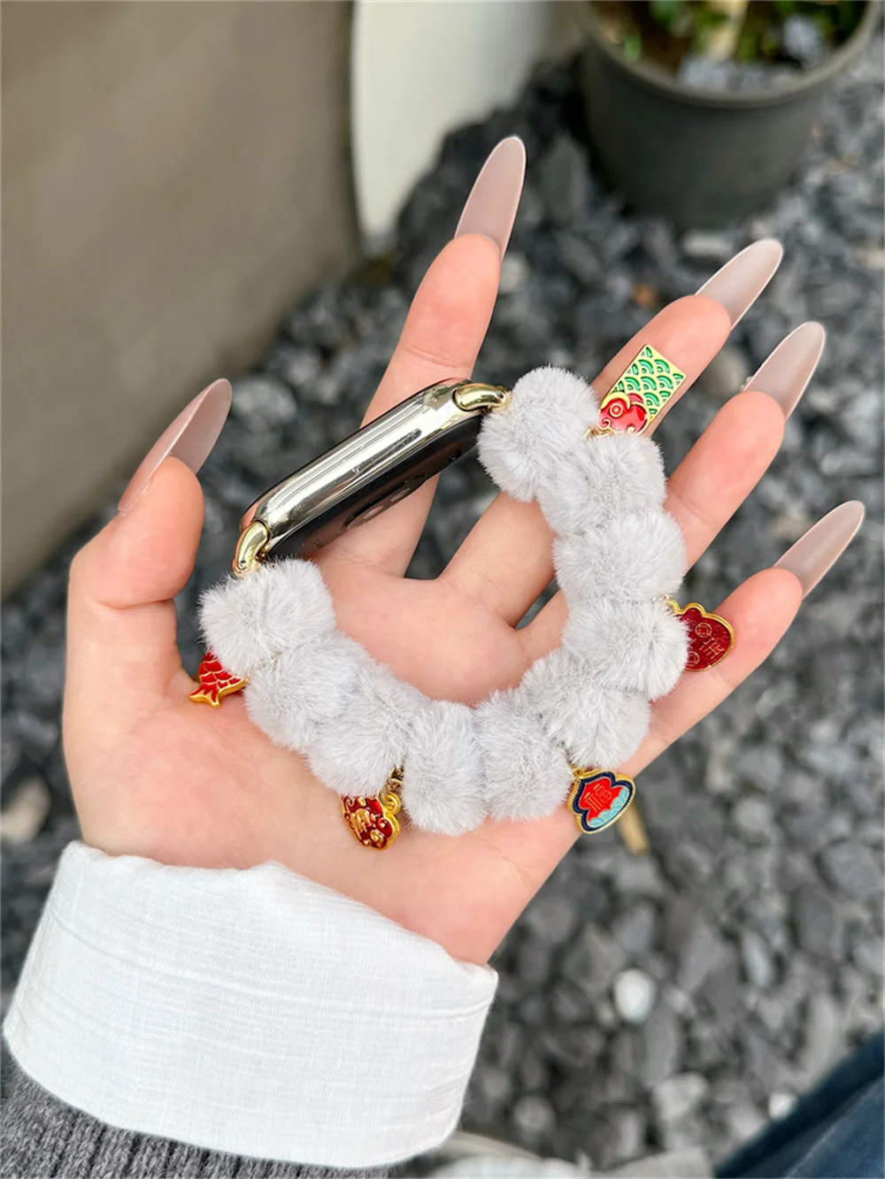 Luxury Plush Strap For Xiaomi Mi Band 9 8 7 6 5 Miband Wristband Hairy Bowknot Butterfly Flower Heart Pendant Bracelet Watchband image 4