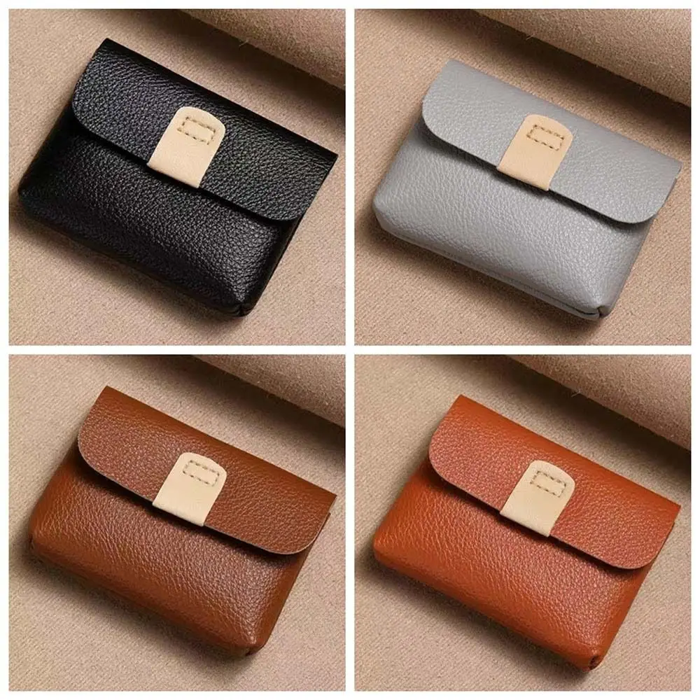 Solid Color Short Coin Purse Waterproof Large Capacity Small Leather Wallet Money Bag Handbag ID Credit Card Holder Shopping