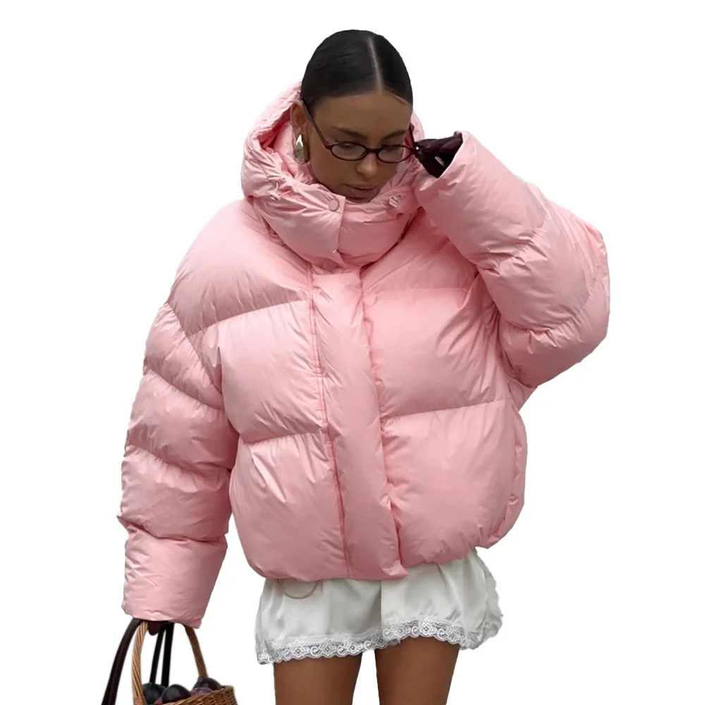 Rosa Baumwolljacke mit Kapuze, 2025, Winter, neue verdickte Pufferjacke, warme Baumwolljacke