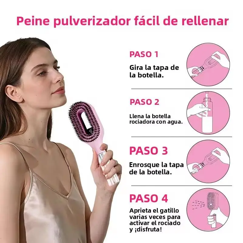 2in1 Spray Hair Brush Detangler Scalp Massager Comb Built‑in Spray Bottle Anti‑Static For Summer Hair Beauty Use