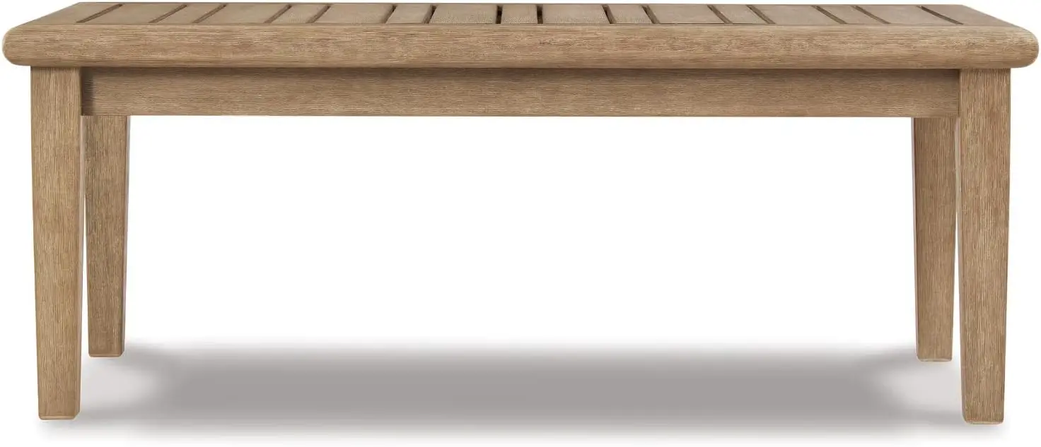[New Arrival!]Gerianne Outdoor Rectangular Eucalyptus Wood Slat Top Coffee Table, Beige