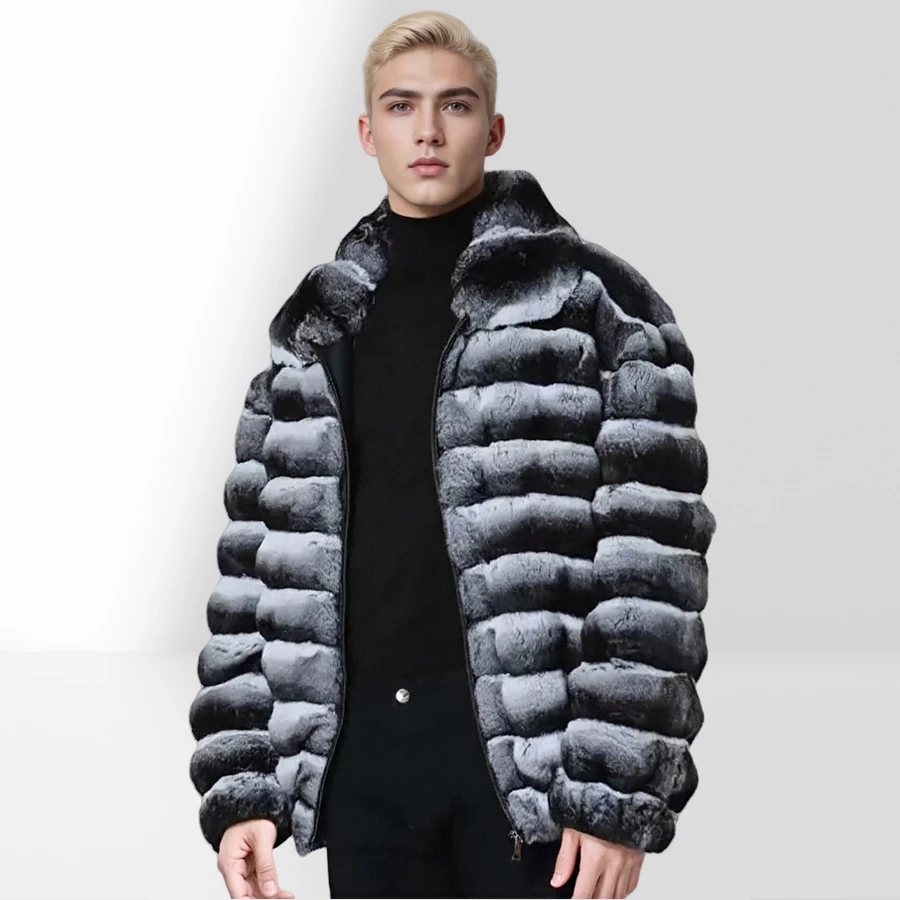 Men Real Fur Coat Winter Genuine Fur Bomber Jackets Rex Rabbit Fur Coats Luxury High Quality