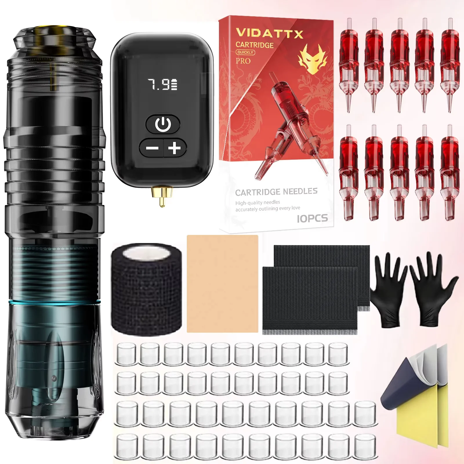 VIDATTX Tattoo Kit Lightweight Tattoo Pen Kit For Permanent Makeup Tattoo Machine Kit PS090 Tattoo Power Supply Tattoo Kit