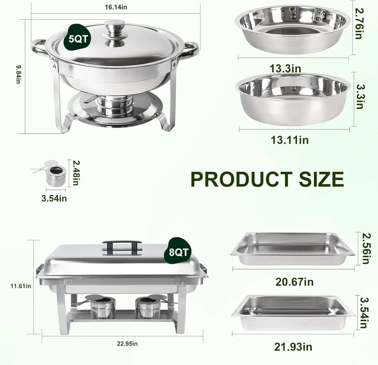 Chafing Dish Buffet Set 6 Packs, 5QT Round& 8QT Rectangle Stainless Steel Chafer for Catering, Chafers and Buffet Warmer Sets