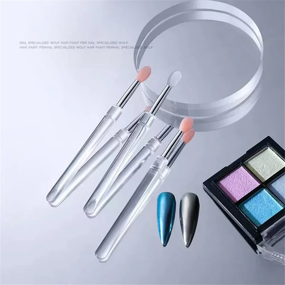 5pcs Multifunctional Silicone Nail Brush Reusable Universal Mirror Powder Pigment Nail Arts Tool Nail Powder Applicator Sticks