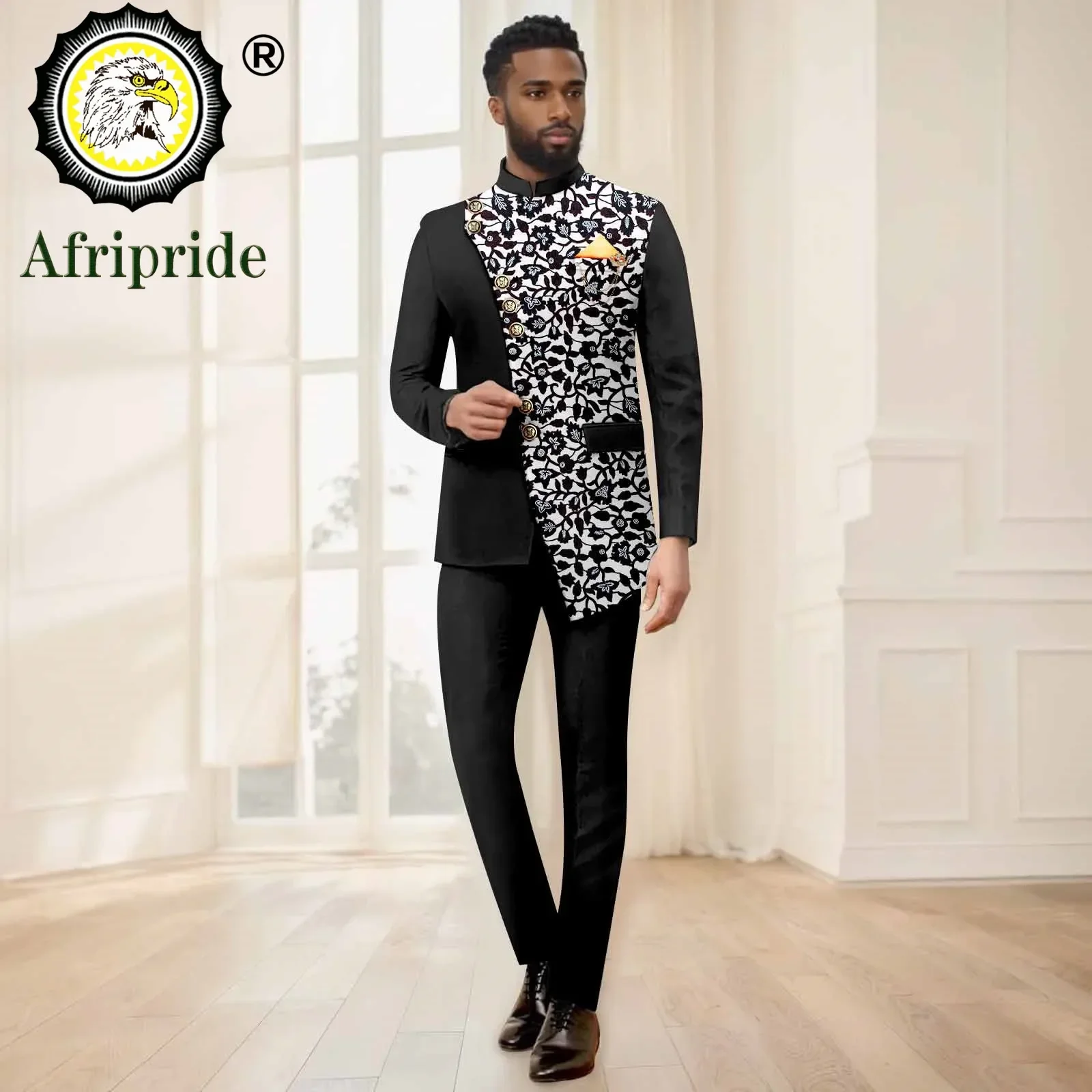 Traje africano ajustado para hombre, Blazer y pantalones con estampado de botonadura única, conjunto de 2 piezas, vestido Formal, trajes Dashiki,