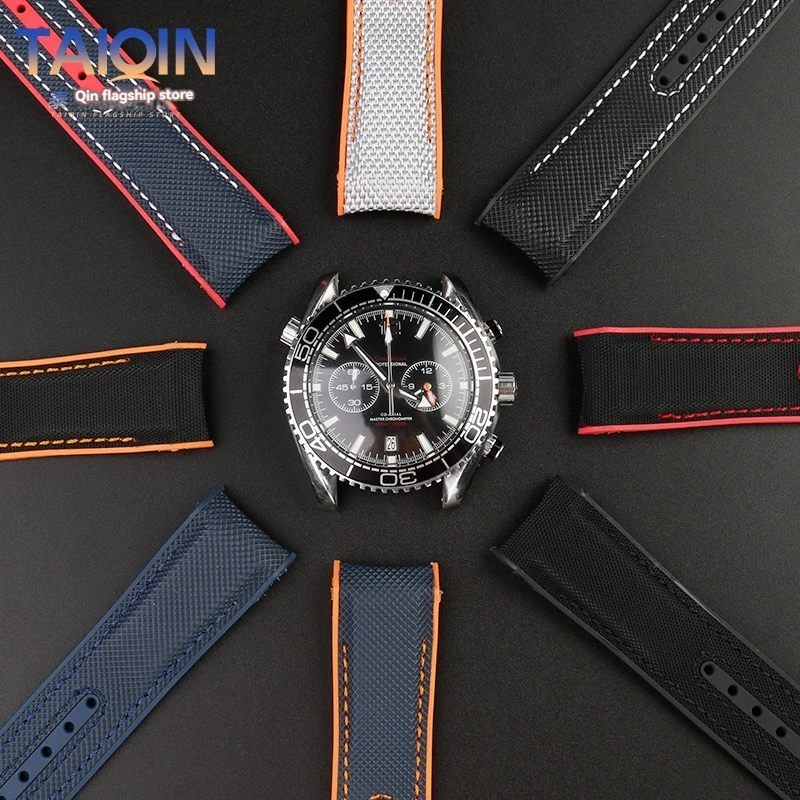 Nylon Texture Rubber Watchband For OMEGA Seamaster 300 600 215.32/92 Special Curved Interface Strap men's bracelet 20 21MM 22mm view 4