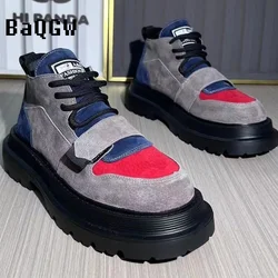 Autum New Luxury Brand Color Block Designer Men Shoes Gothic Biker Boots Men's Casual Leather Outdoor Shoes Ankle Boots for Men