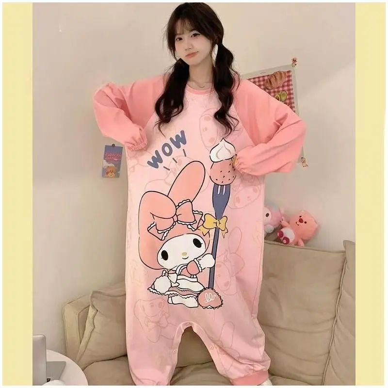 

Новый комбинезон-пижама Sanrio My Melody с мультяшным принтом, милый, больших размеров, для женщин, весна-осень, домашняя одежда, свободный повседневный комплект для сна