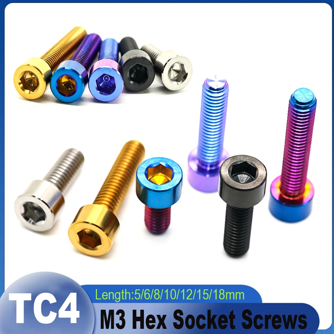 

1PCS Titanium Bolt M3x5/6/8/10/12/15/18mm Stigma Screw for Bicycle Titanium Fastener Hex Socket Upgrade Screws