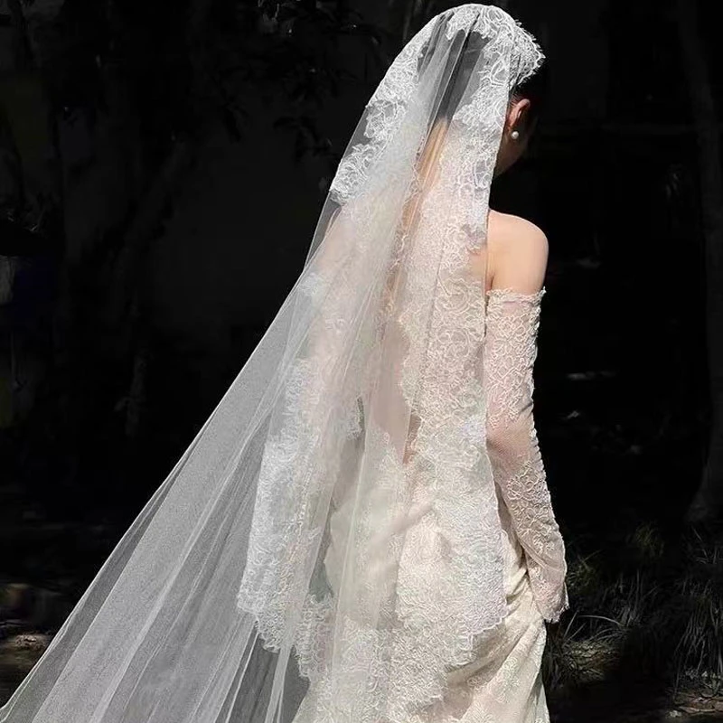 صور حقيقية 3M طبقة واحدة طرحة زفاف مع مشط لينة رمش الدانتيل حافة حجاب الزفاف زين كاتدرائية العروس أغطية الرأس مخصص #2