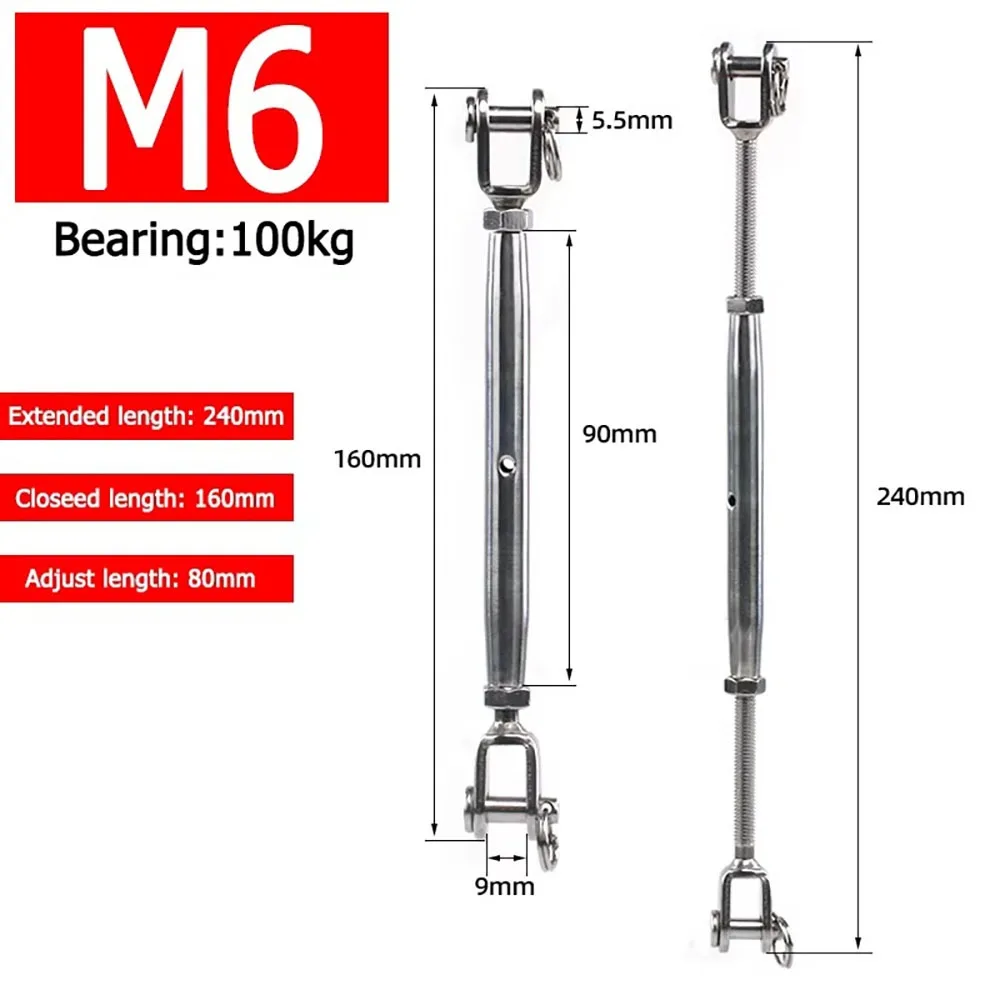 1Pcs M5-M24 Closed Body Turnbuckle Silver Closed Body Rigging Screw Jaw Jaw Rust Resistant Stainless Steel Turnbuckle