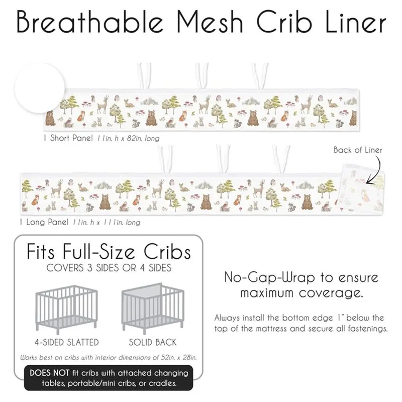 YSUN-Breathable Mesh Crib Liner Set For Boys/Girls, Baby, Infants/Newborn Nursery (Animal Friends, Bear, Fox, Hedgehog)