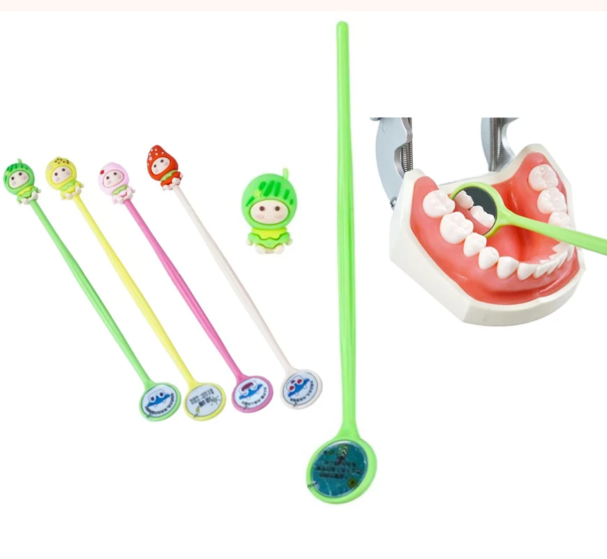 Disposable Pediatric Dental Mouth Mirror Anti‑Fog Clear Lens Individually Packed Cute Cartoon Design for Kids Oral Examination