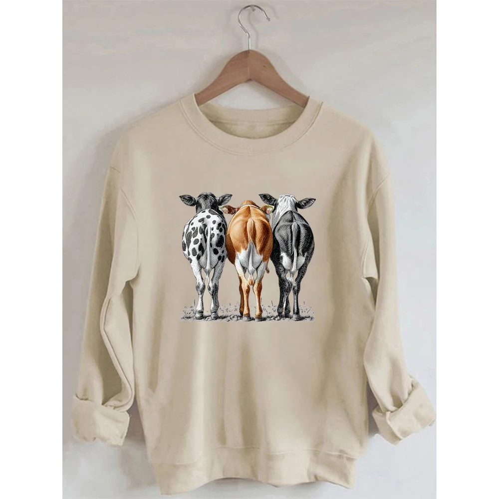 Rheaclots Funny Cow Print Women's Cotton Female Cute Long Sleeves Sweatshirt