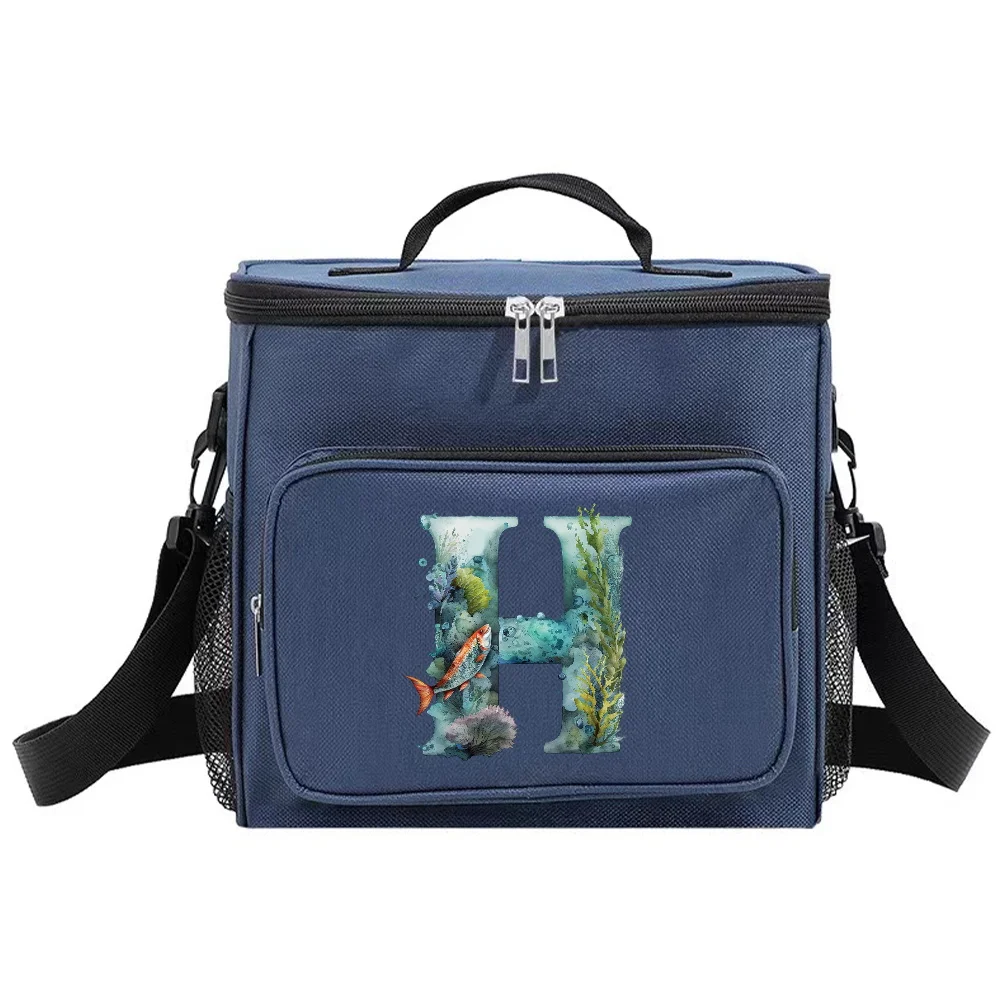 Lunch Cooler Box for Teenagers Blue Color Aesthetic and Insulated for Organized Food Storage Bag Fish Letter Series Printing