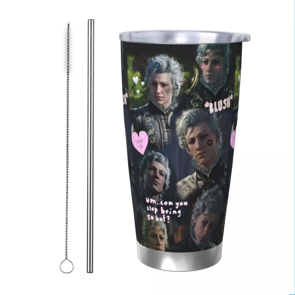 

Коллажная кружка Baldur's Gate Astarion, вакуумная Изолированная игровая кофейная чашка с крышкой, соломенные дорожные уличные кружки, непроливаемые, 20 унций