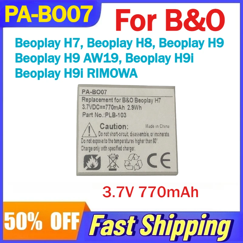 

PA-BO07 Battery for B&O Beoplay H7/H8/H9/H9 AW19/H9i/H9i RIMOWA Bluetooth Headset Compatible PLB-103 Rechargeable Batteries