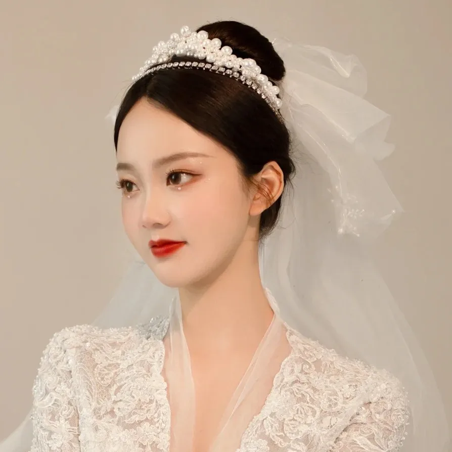 Luxury Bridal Pearls Crystal Headband Wedding Headband Flower Design  Handmade Wedding Hair Accessories image 2