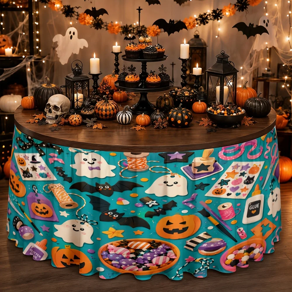 2D flat banner, 1 piece. A tablecloth is included. Made of polyester. Happy Halloweenzyc