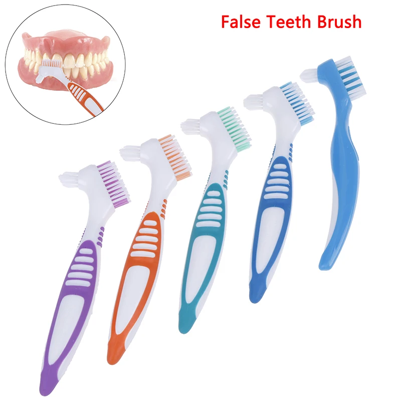 【B】Multi-Layered Bristles Denture Cleaning False Teeth Brush Oral Care Non-slip Ergonomic Rubber Handle Dual Heads