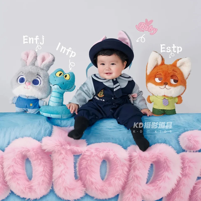 1st Birthday Baby Academic Style Uniform Set Cute Animal Theme Jumpsuit with Ceremonial Hat Baby Role-Playing PhotographyCostume