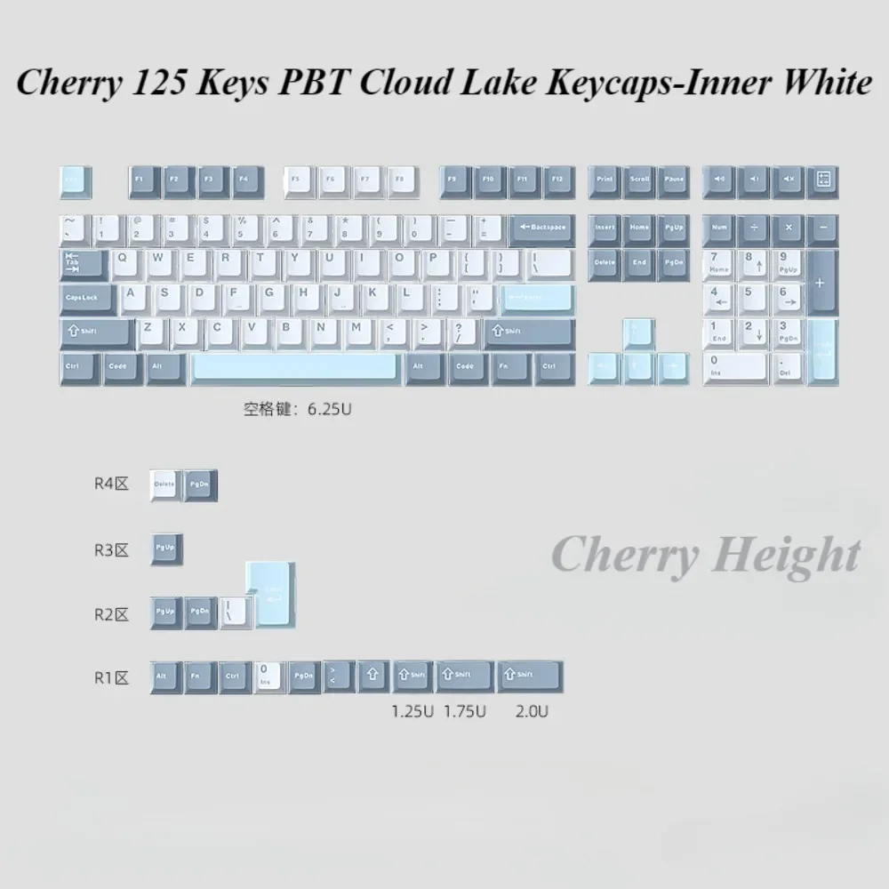 

Personalized Keycap 125 Keys, Cherry PBT Cloud Lake, for MX Switch 60/84/90/104/108 Mechanical Keyboard