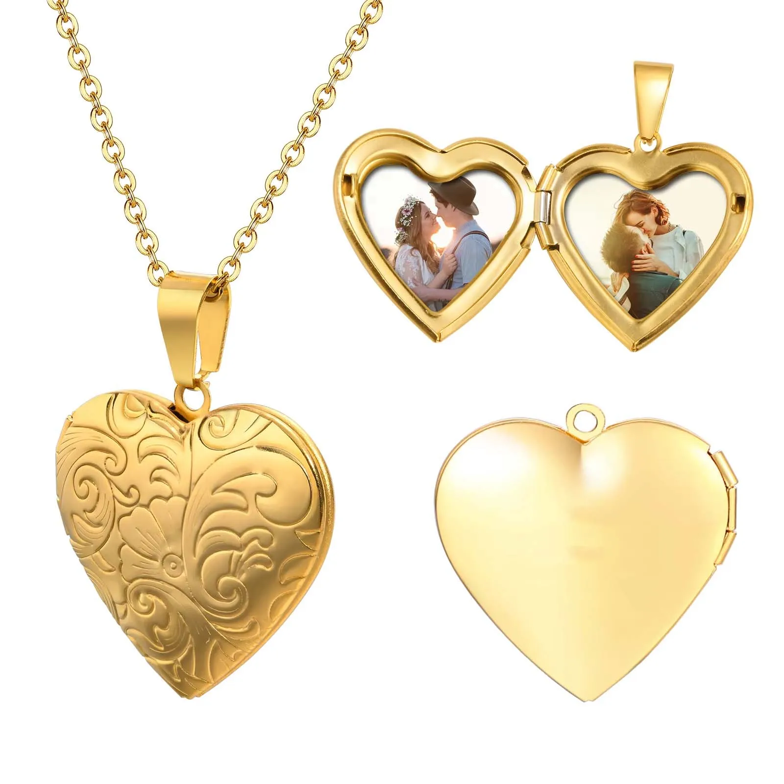 

Heart Locket Necklace For Women Stainless Steel Jewelry Custom Photo Frame Memory Love Pendant For Valentine's Day Gift