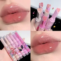 Cristal de espejo para chica, Pintalabios en forma de corazón con luz de agua, brillo de labios de gelatina de aceite transparente, tinte coreano, maquillaje cosmético