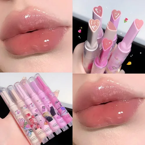 Cristal de espejo para chica, Pintalabios en forma de corazón con luz de agua, brillo de labios de gelatina de aceite transparente, tinte coreano, maquillaje cosmético