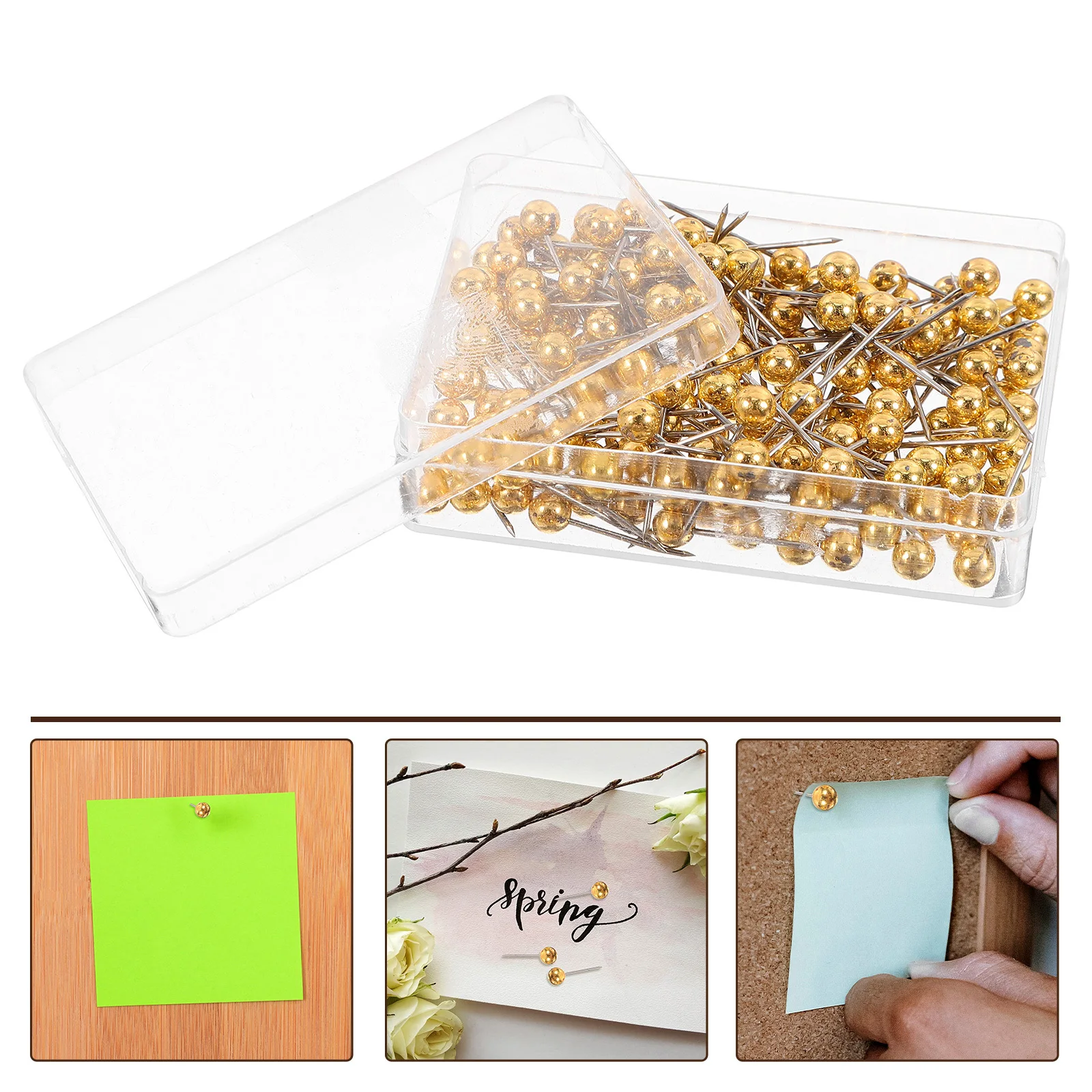 

200 pcs Decorative Push Pins Gold Metal Round Ball Head Pins For Photo Map Crafting Projects Office School Supplies Small Gold