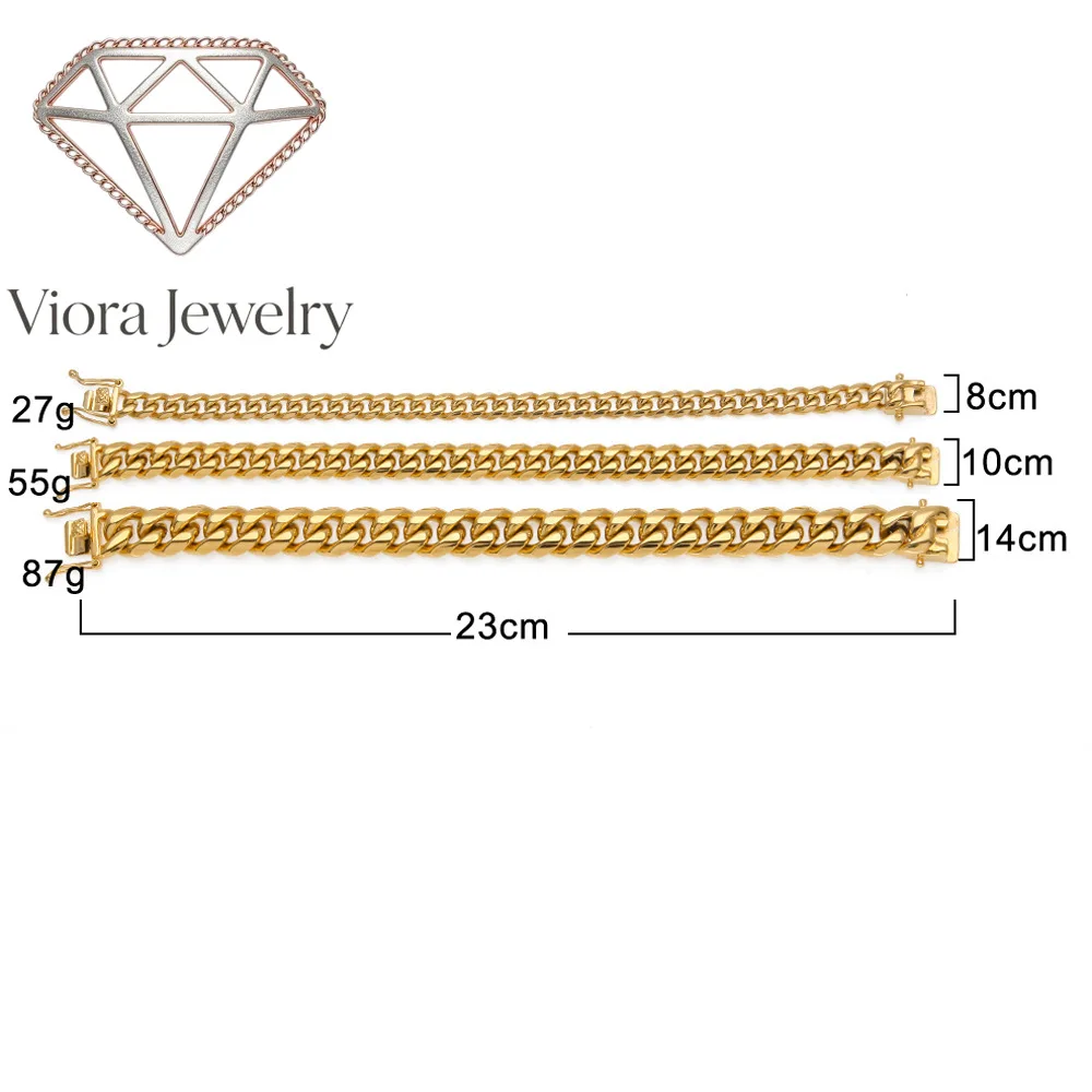 

Viora Jewelry Luxury 24K 9999 Pure Gold real gold Hip Hop Men's Cuban Chain Set Necklace Bracelet