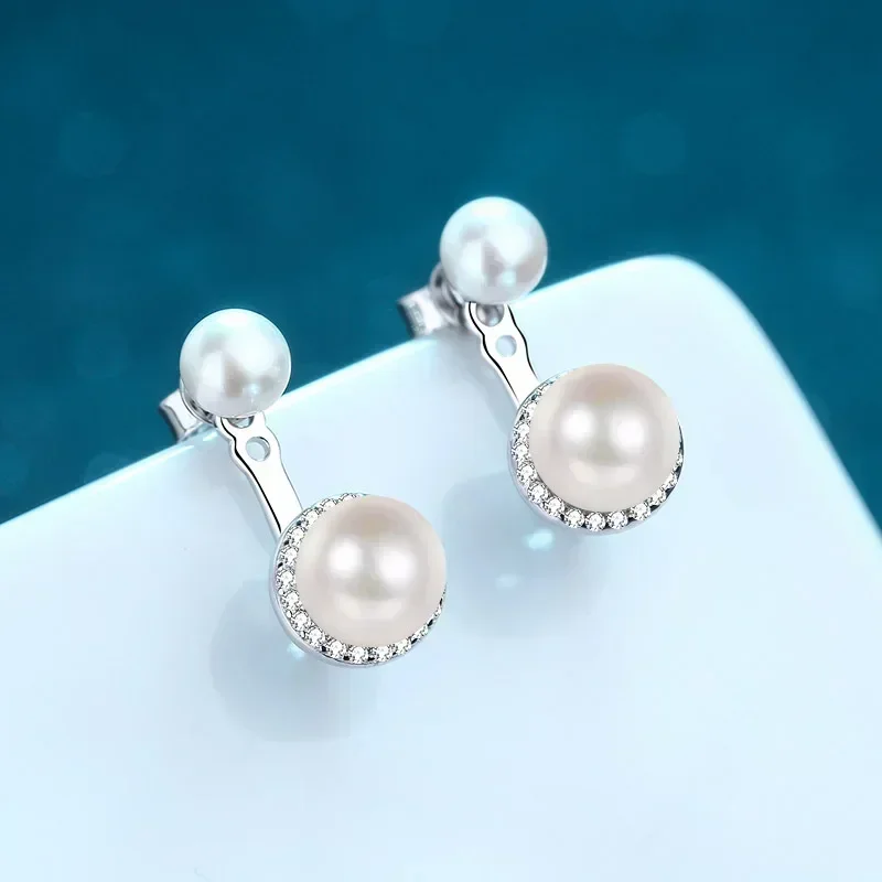 Fashion Freshwater Pearl Platinum Stud Earrings for Women, Luxury 25.2 Points Moissanite Diamond Pt950 Earrings Birthday Gifts